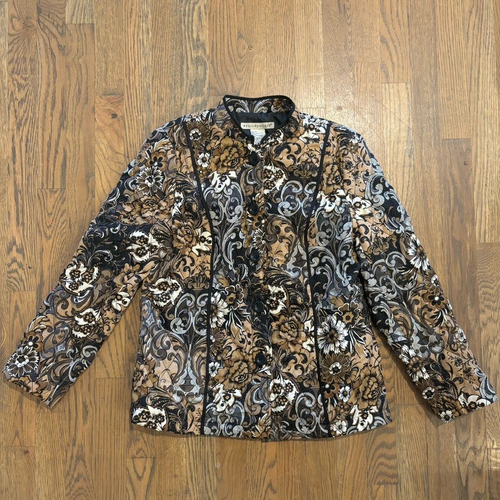 Requirements Brown Black Floral Quilted Jacket